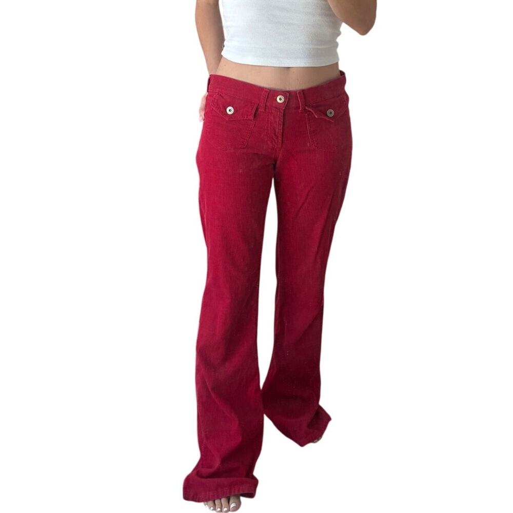 Hot Kiss Vintage Y2k Low-rise Red Corduroy Embroidered Flare Pants Size 29 / 7